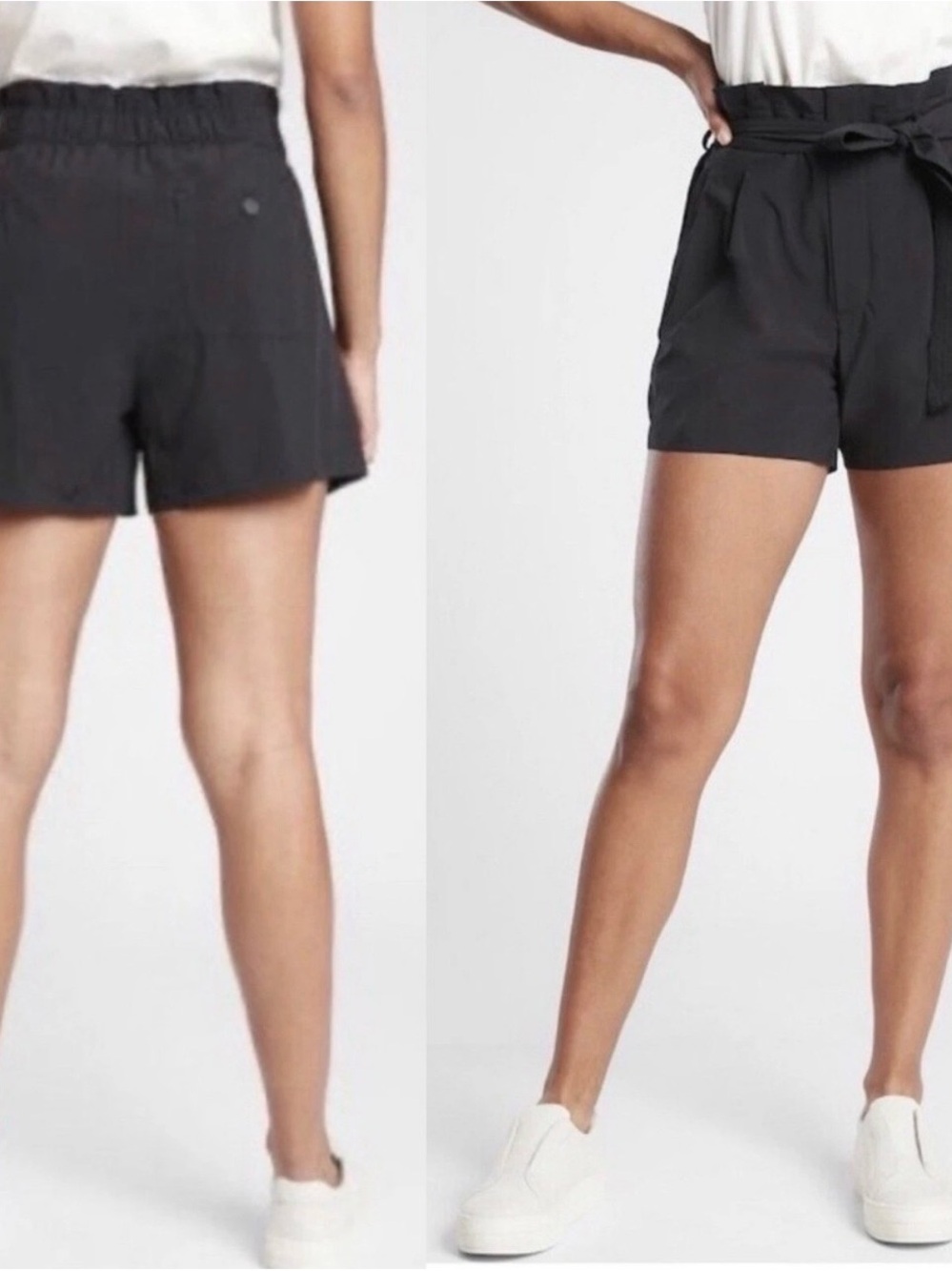 Athleta Black High-Rise Paperbag Waist‎ Tie-Belt Shorts - Picture 4 of 13
